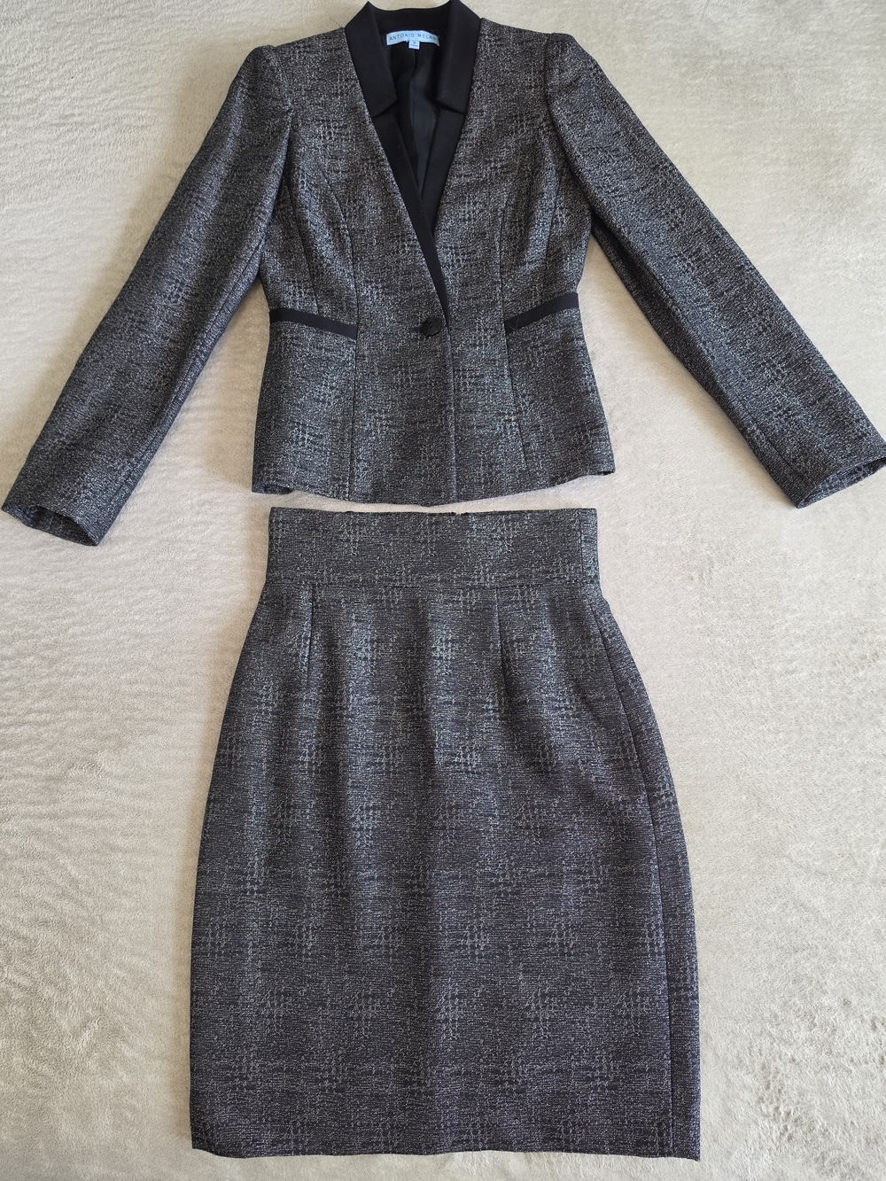 ANTONIO MELANI Black and Charcoal Two-Piece Skirt Suit - Picture 3 of 14